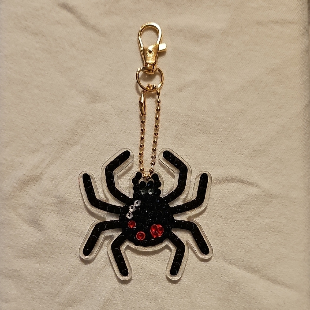 Black and Red Rhinestone Spider Keychain
